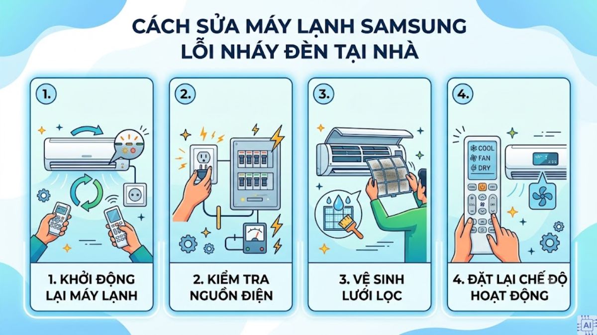 Cách khắc phục máy lạnh Samsung báo lỗi chớp đèn