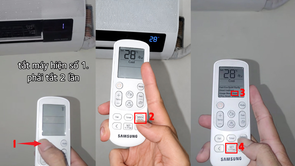 Cách khắc phục máy lạnh Samsung khi tắt hiện số 1
