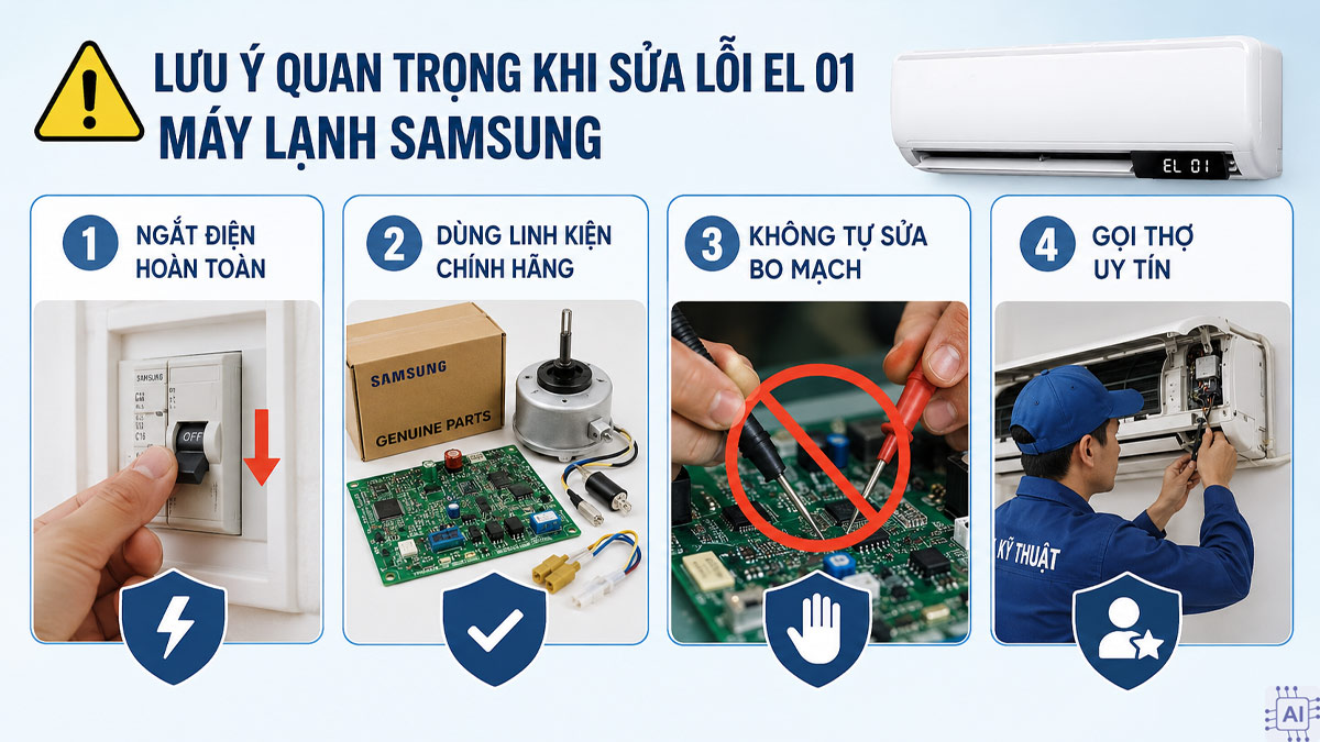 Lưu ý quan trọng khi sửa lỗi EL 01 máy lạnh Samsung