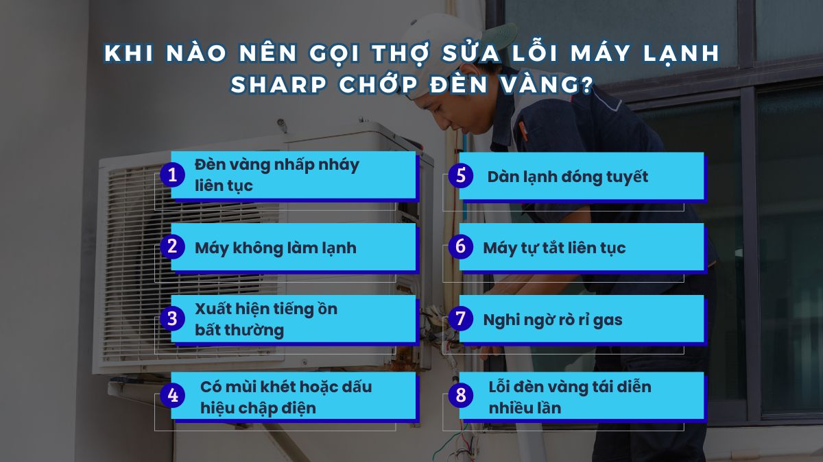 Khi nào nên gọi thợ sửa lỗi máy lạnh Sharp chớp đèn vàng?