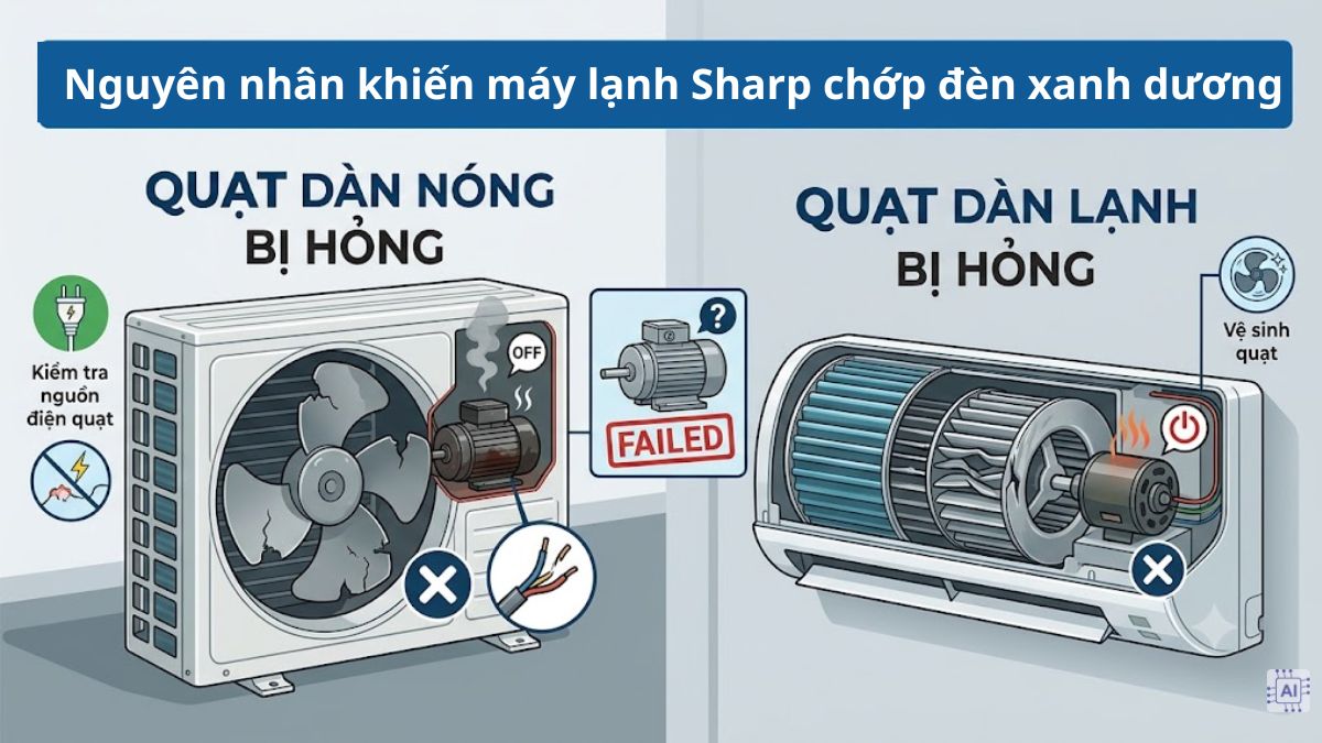 Quạt dàn nóng hoặc dàn lạnh bị hỏng