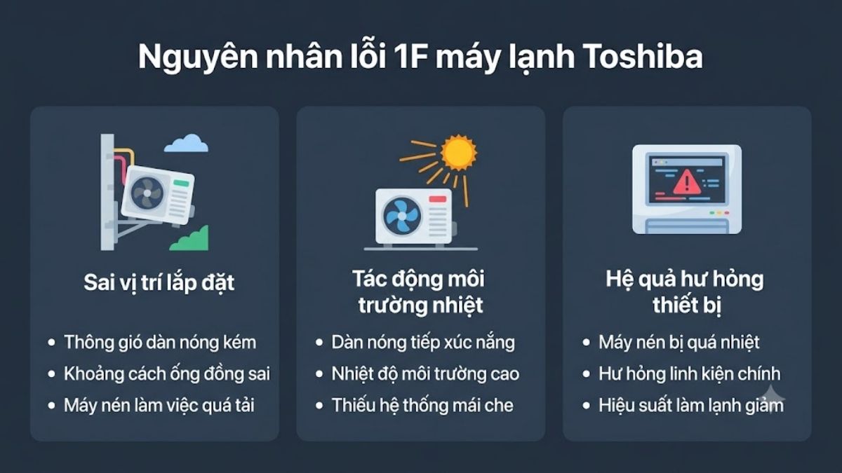 Nguyên nhân gây ra lỗi 1F máy lạnh Toshiba