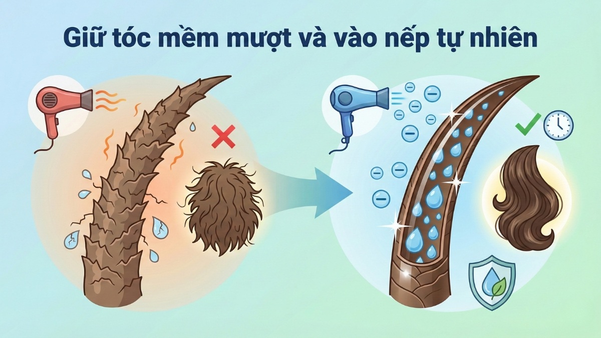 Máy sấy tóc ion âm giữ tóc mềm mượt và vào nếp tự nhiên