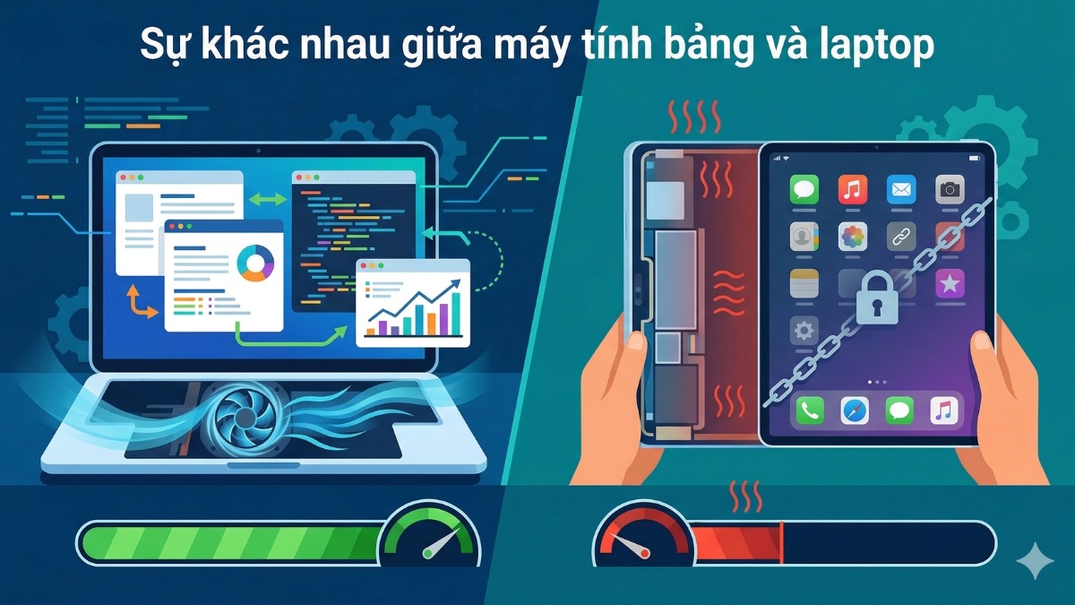 Sự khác nhau giữa máy tính bảng và laptop
