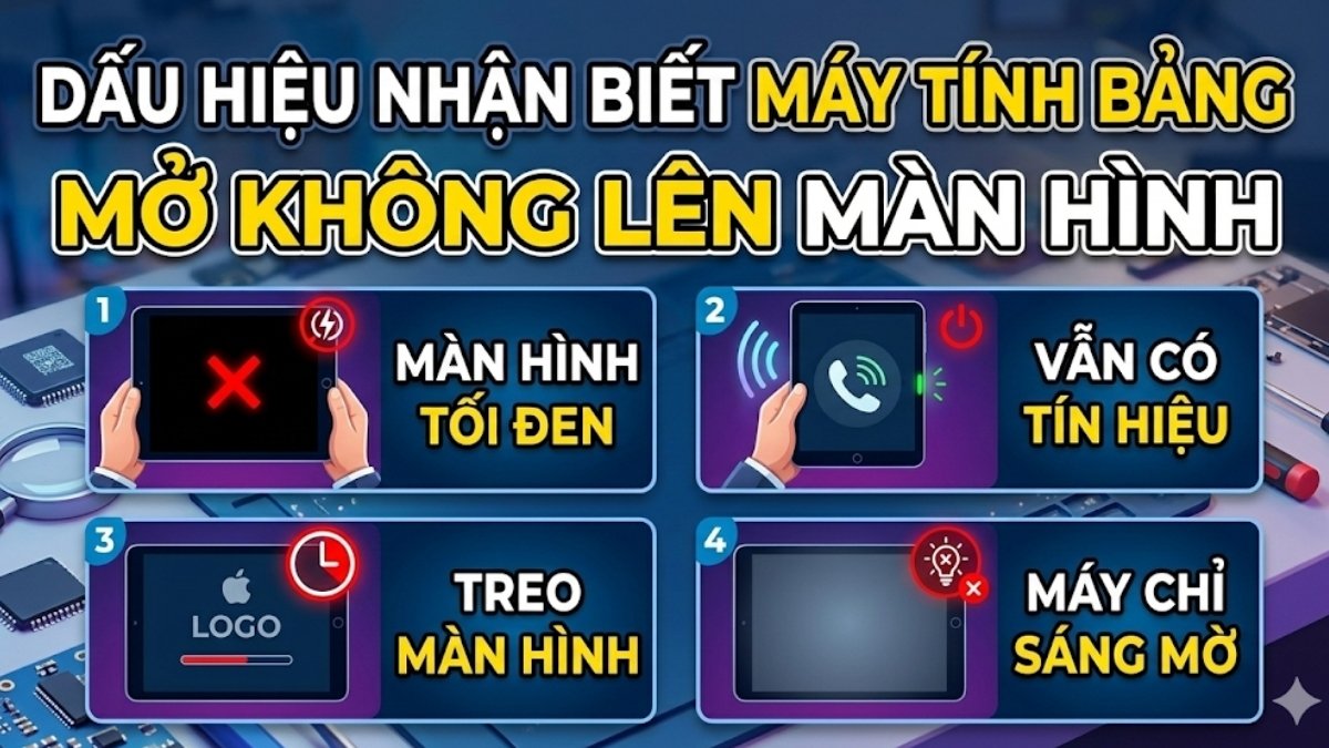 Dấu hiệu nhận biết máy tính bảng mở không lên màn hình
