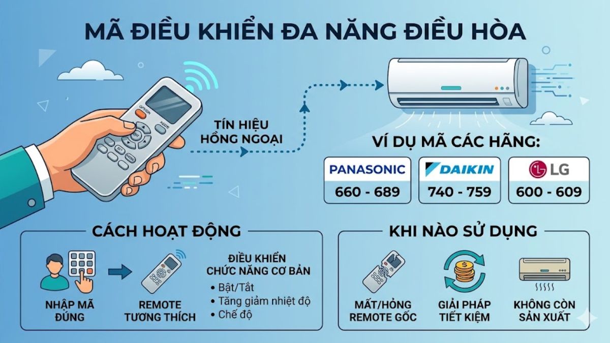 Mã điều khiển đa năng trên điều hòa là gì?