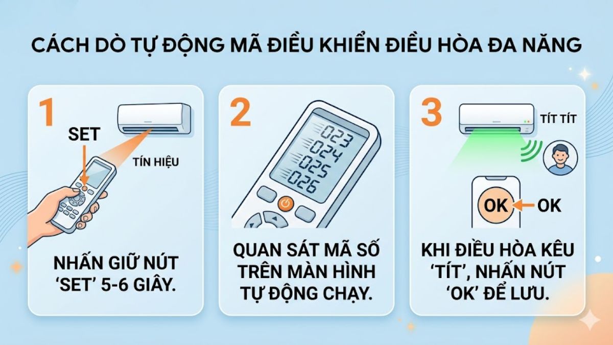 Cách dò mã điều khiển điều hòa đa năng 