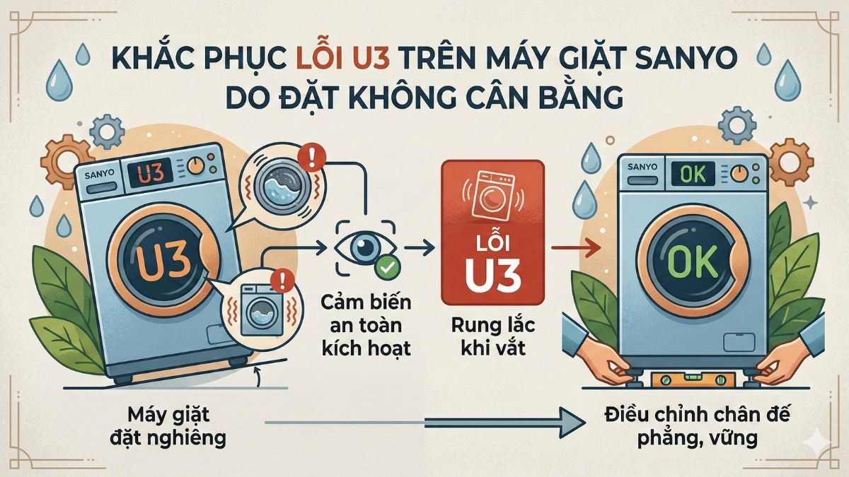 Máy giặt Sanyo đặt không cân bằng