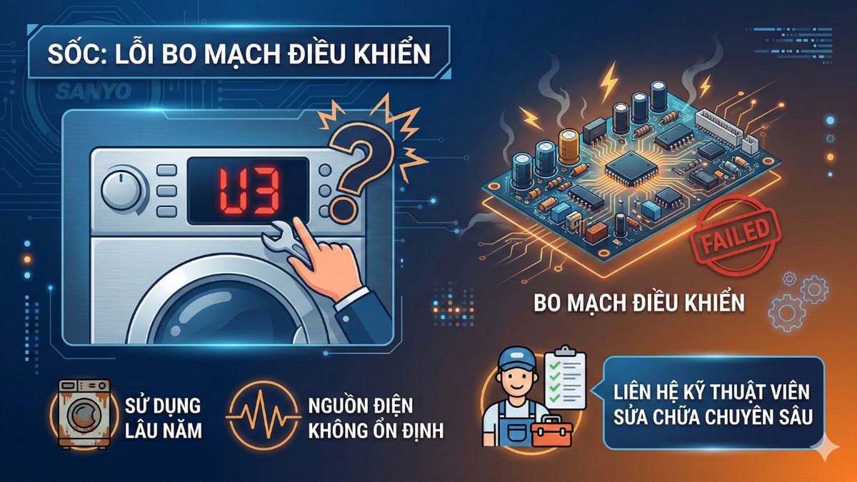 Lỗi bo mạch điều khiển máy giặt Sanyo