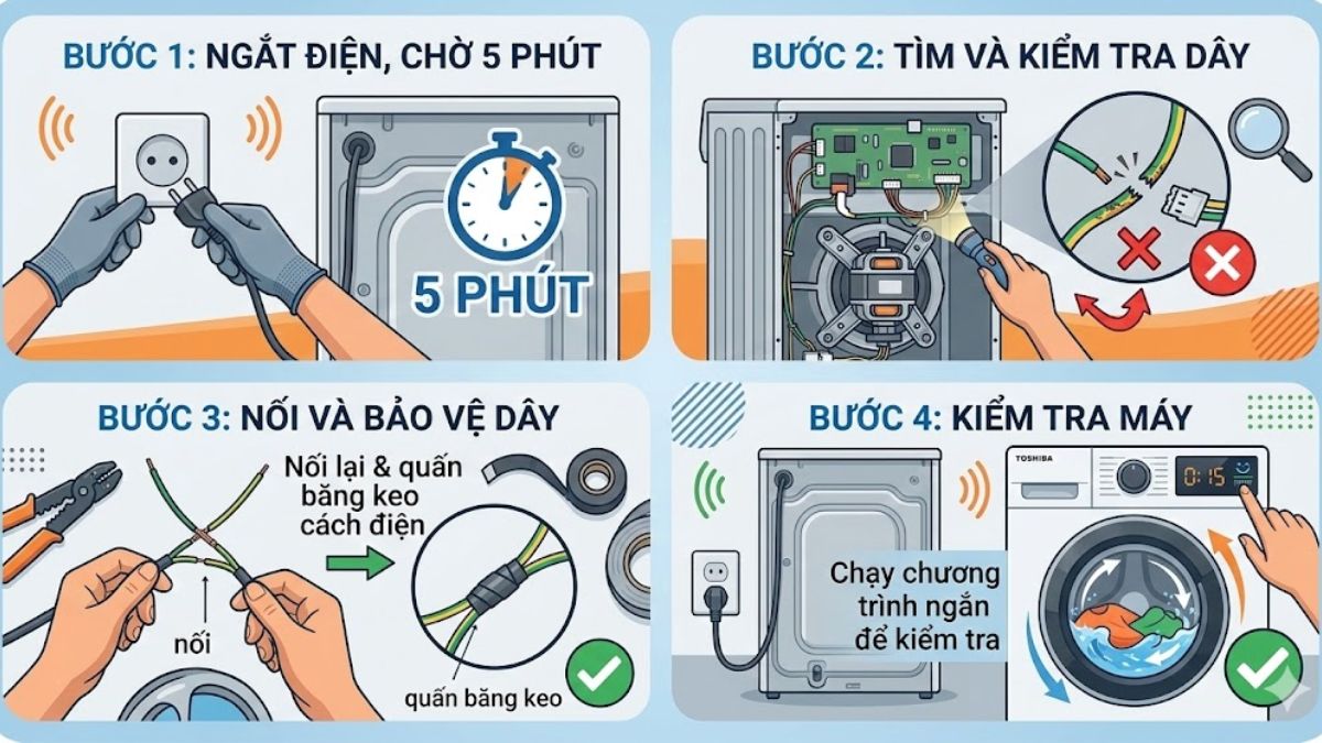 Dây nối bo mạch xuống động cơ bị đứt