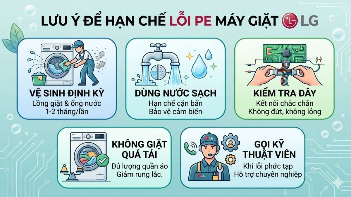 Lưu ý để hạn chế máy giặt LG báo lỗi PE