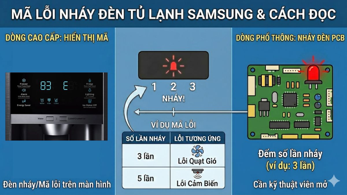 Mã lỗi tủ lạnh Samsung nháy đèn là gì?