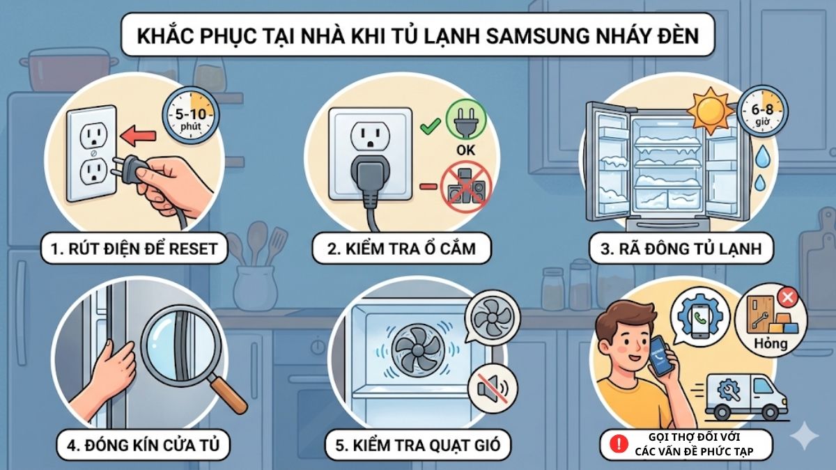 Khắc phục tủ lạnh Samsung nháy đèn