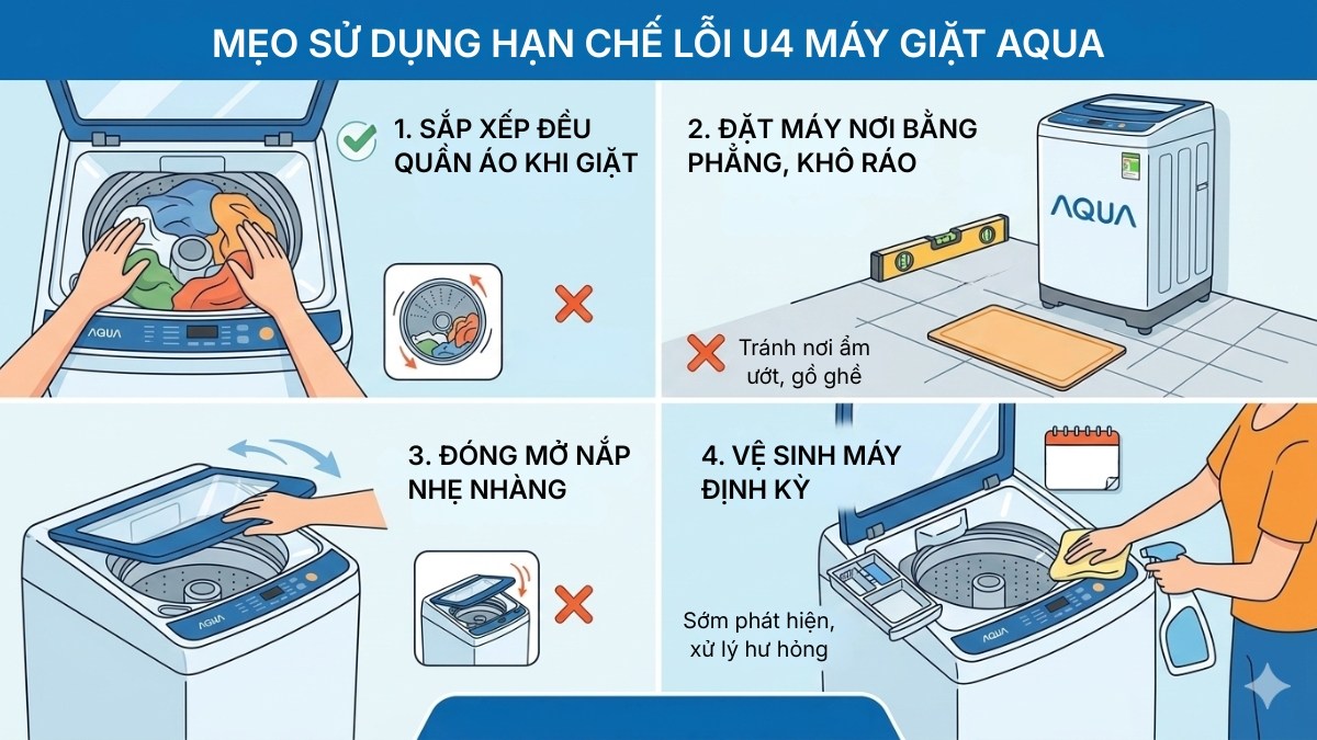 Mẹo sử dụng để hạn chế máy giặt Aqua báo lỗi U4