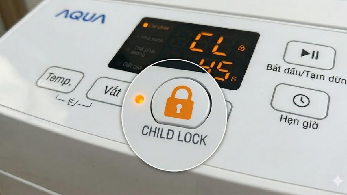 Cách mở khóa trẻ em máy giặt Aqua chi tiết