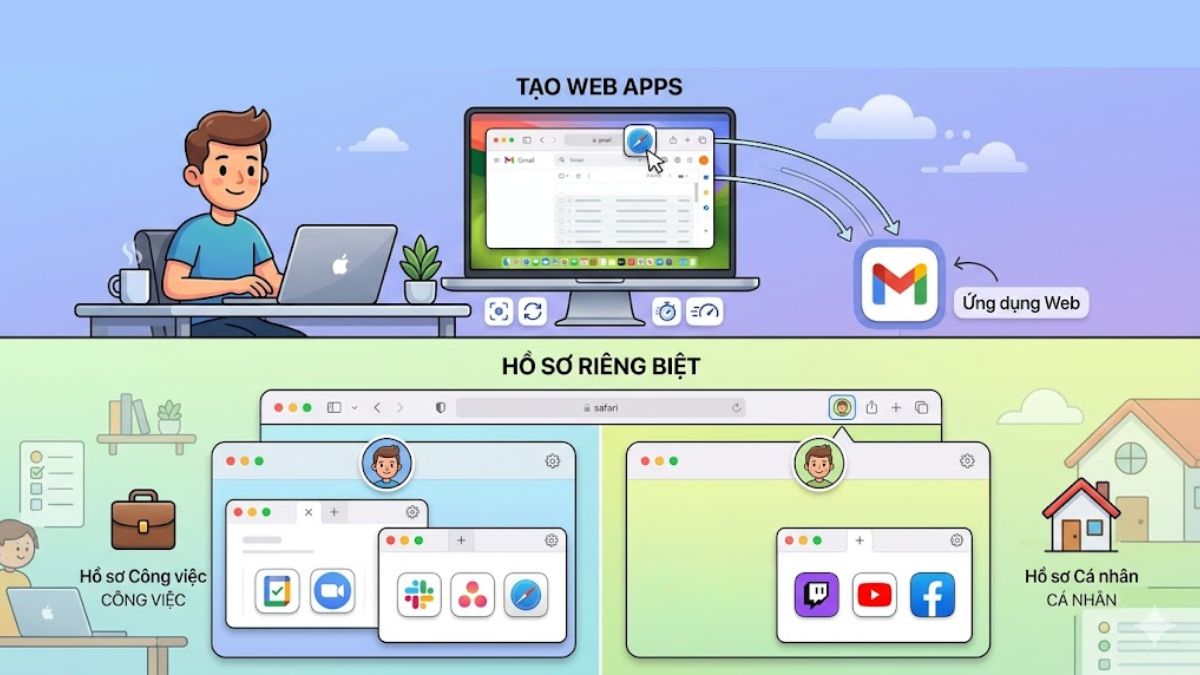 Safari với tính năng Web Apps và Profiles