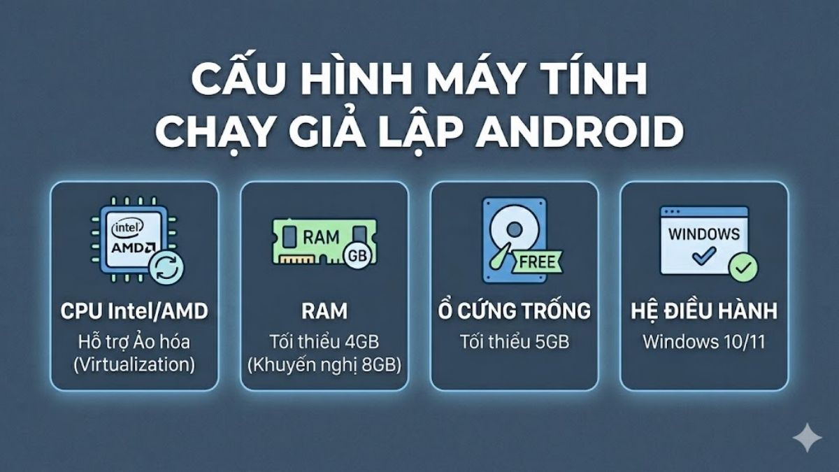 Yêu cầu cấu hình máy tính để chạy giả lập Android