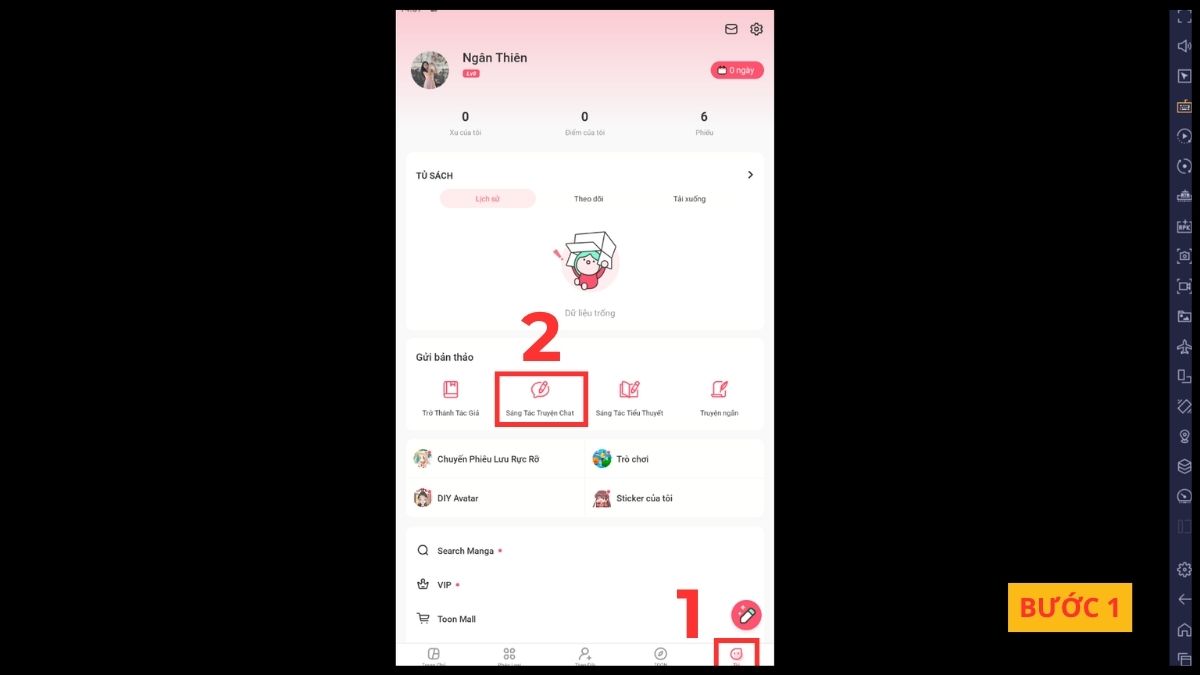Cách viết truyện chat trên MangaToon bằng máy tính