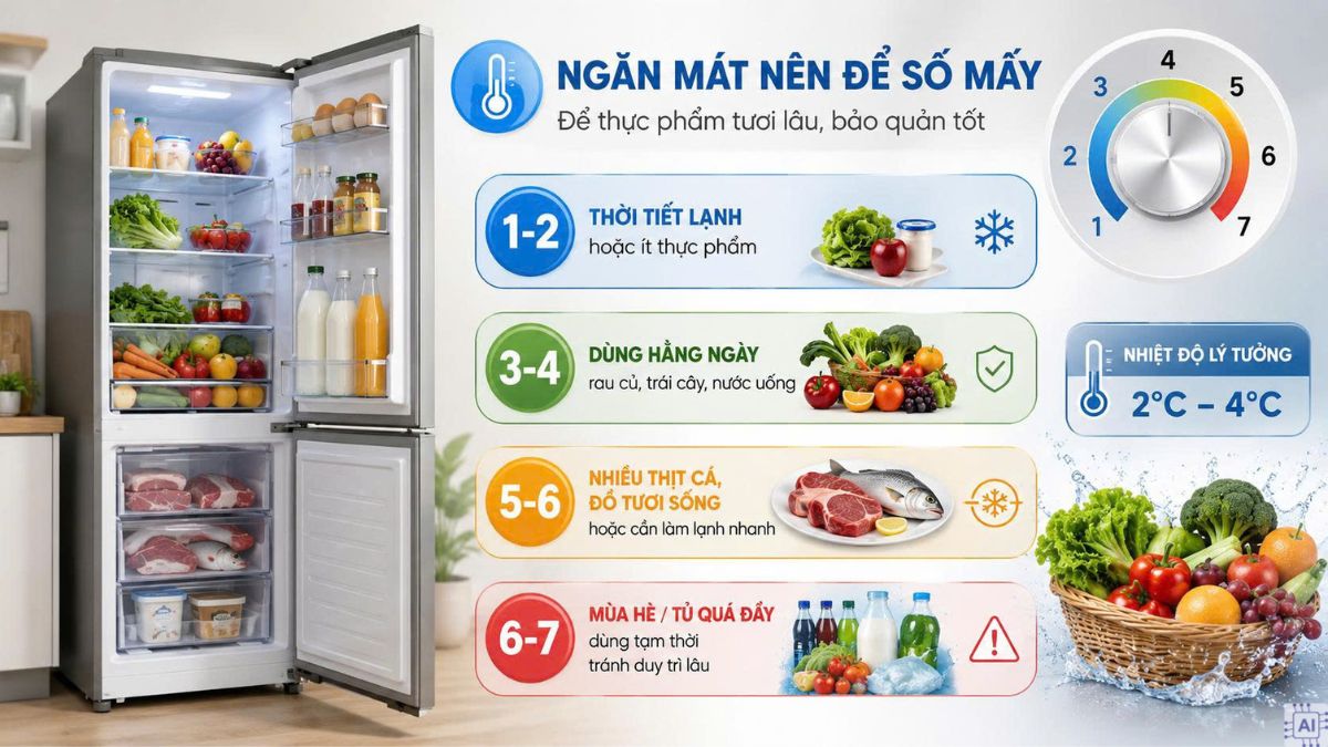 Ngăn mát tủ lạnh nên để số mấy?