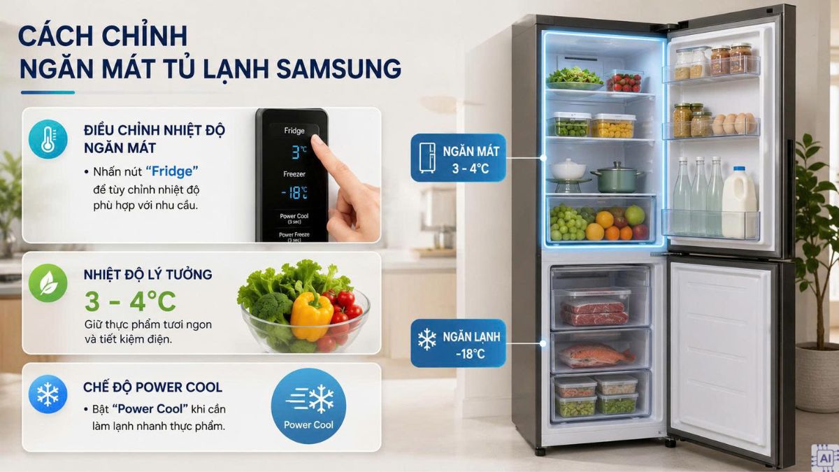 Cách chỉnh ngăn mát tủ lạnh Samsung