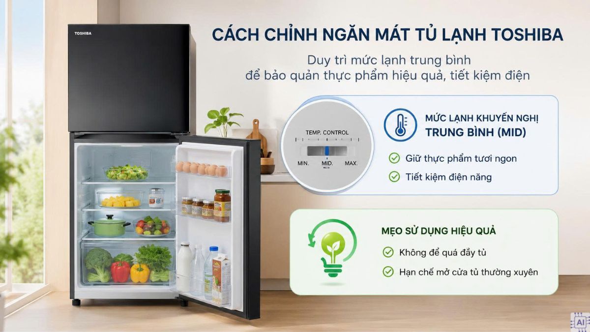 Cách chỉnh ngăn mát tủ lạnh Toshiba