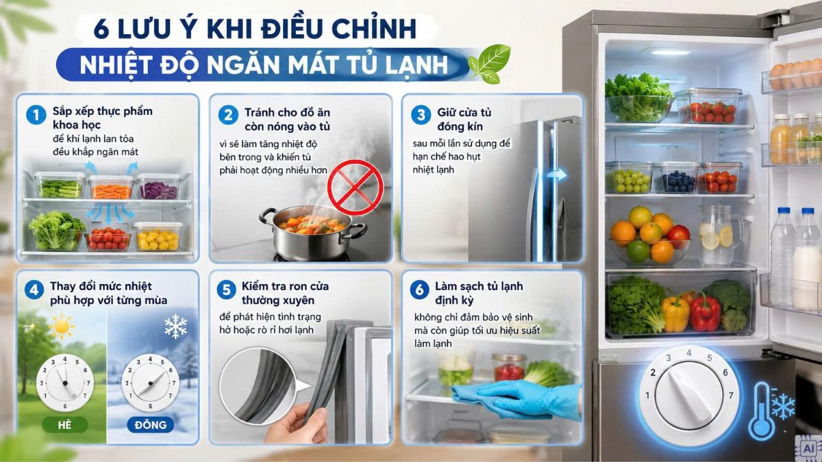 Các lưu ý khi điều chỉnh nhiệt độ ngăn mát tủ lạnh