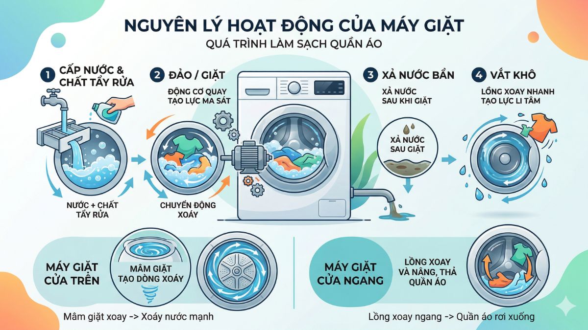 Nguyên lý hoạt động của máy giặt là gì?