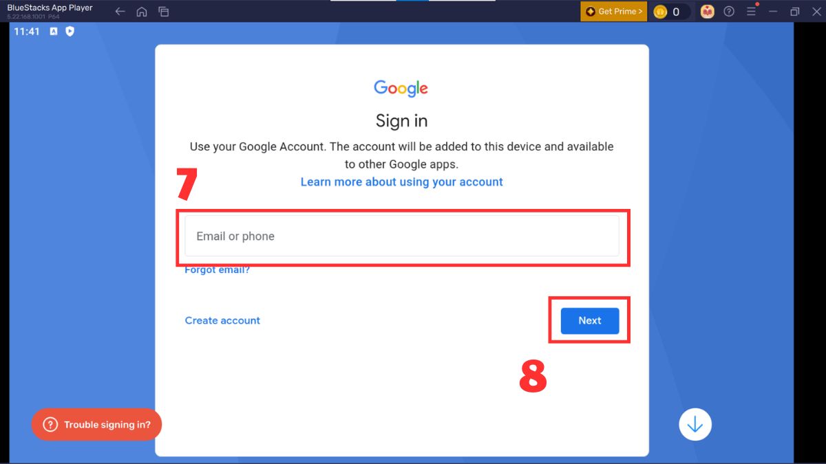 Nhập email bạn dùng CH Play và nhấn Next