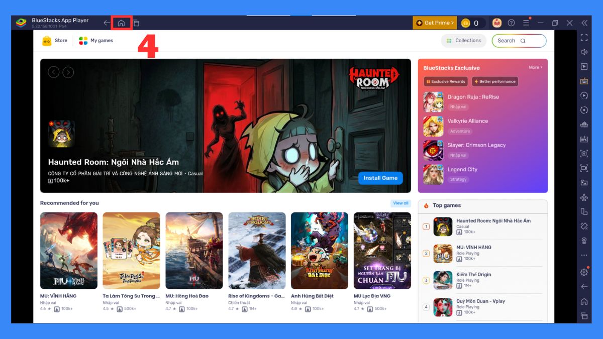 Nhấn vào biểu tượng ngôi nhà để mở CH Play 