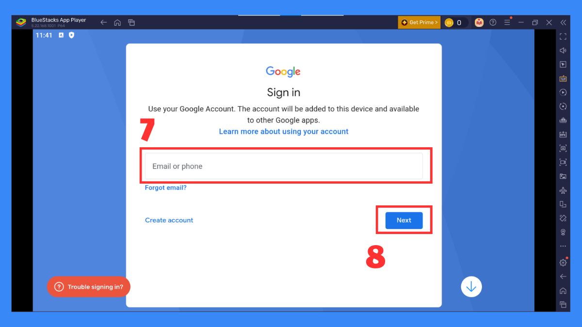 Nhập email bạn dùng CH Play