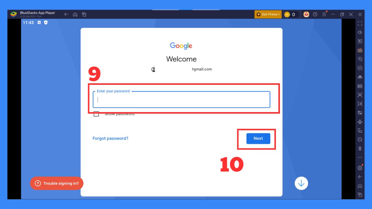Tiếp tục nhập mật khẩu và nhấn Next