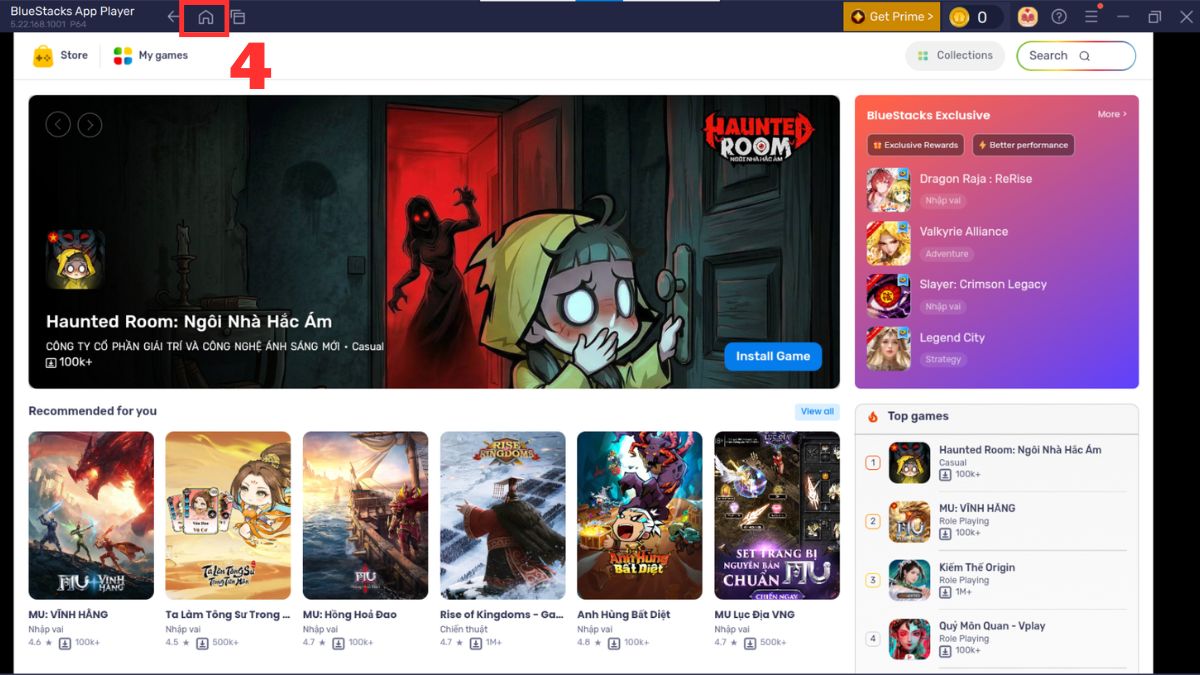 Nhấn vào biểu tượng ngôi nhà để mở CH Play