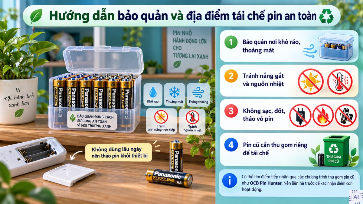 Hướng dẫn bảo quản và tái chế pin an toàn