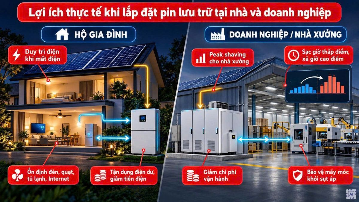 Lợi ích thực tế khi lắp đặt pin lưu trữ