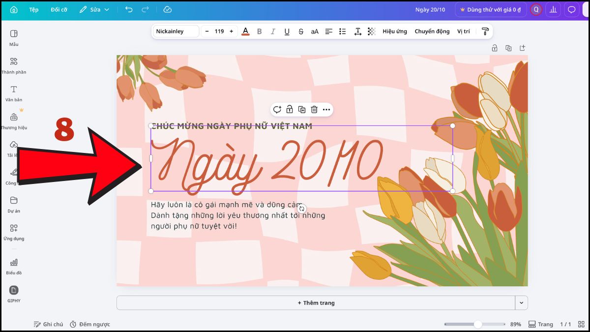 Thiết kế poster 20/10 bằng Canva bước 4