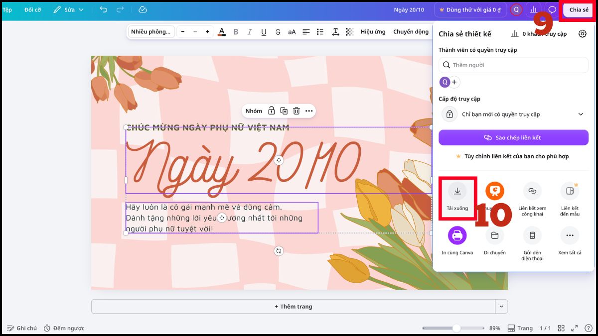 Thiết kế poster 20/10 bằng Canva bước 5