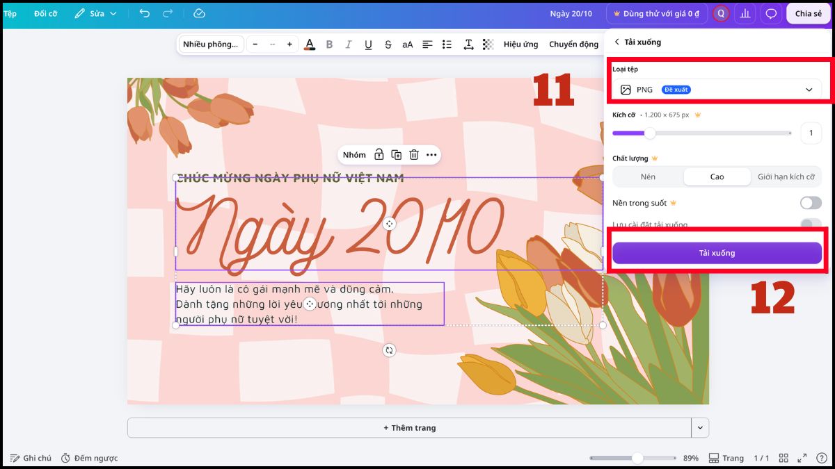 Thiết kế poster 20/10 bằng Canva bước 6