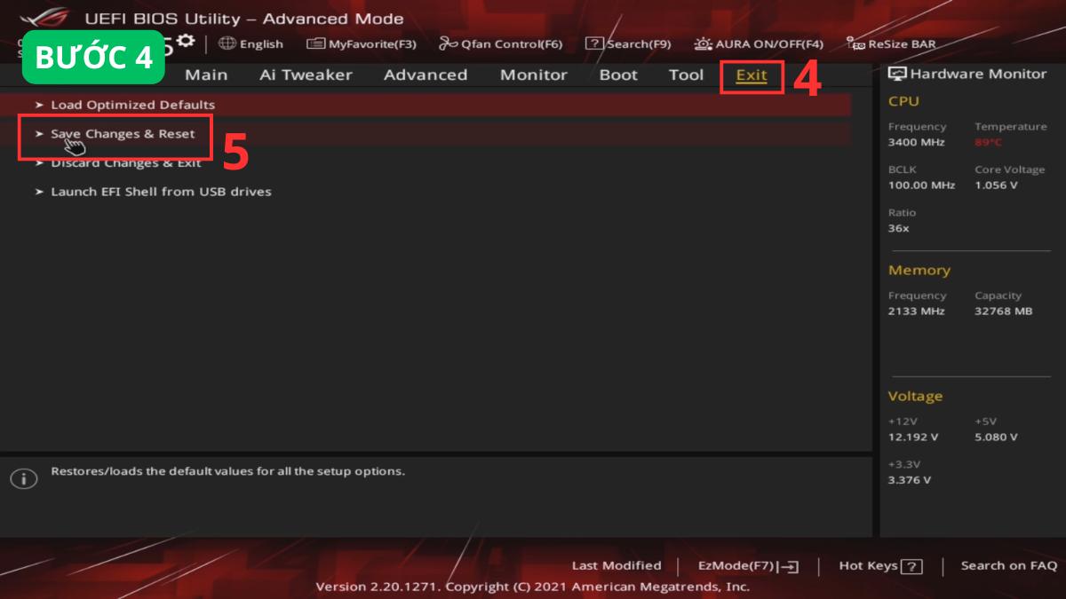 Lưu và khởi động lại:
