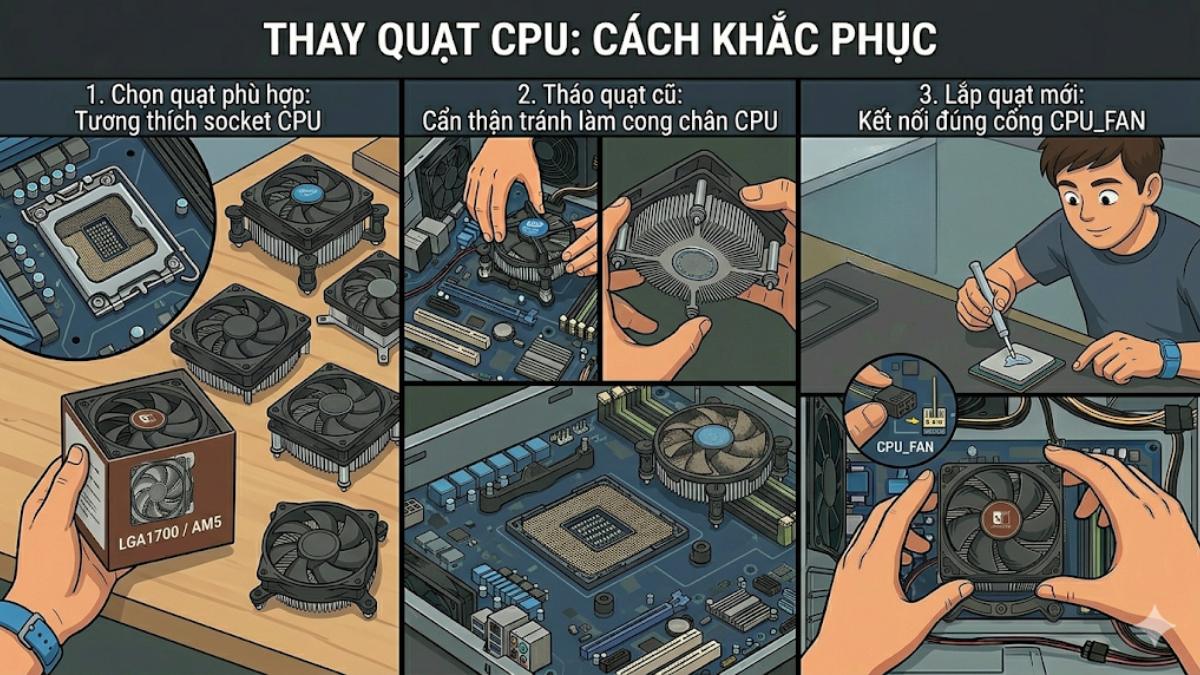 Thay thế quạt CPU nếu đã hỏng hoặc mòn