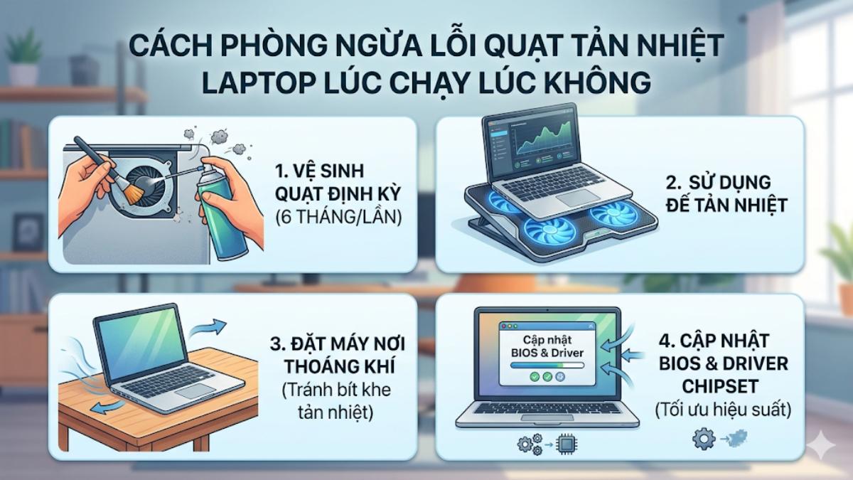 Cách phòng ngừa lỗi quạt tản nhiệt laptop lúc chạy lúc không