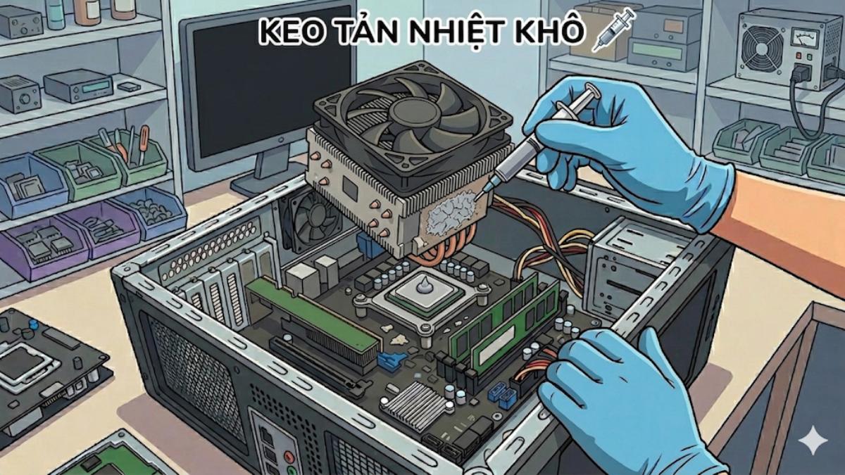 Keo tản nhiệt khô cứng hoặc bong tróc