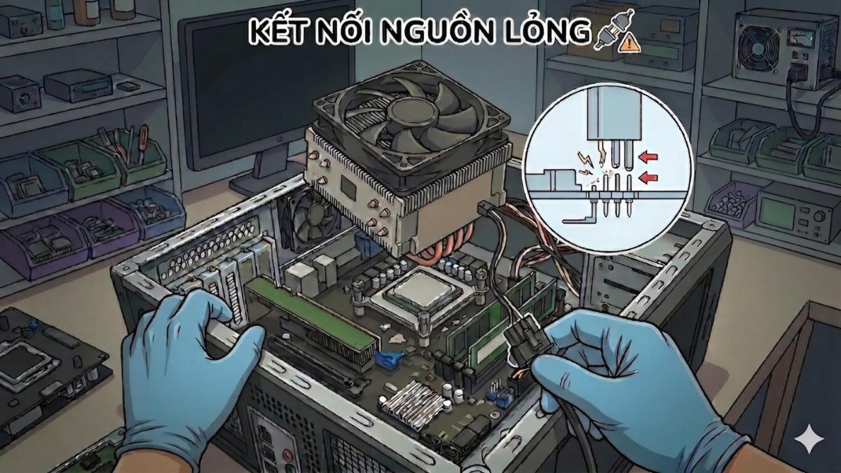 Kết nối nguồn quạt lỏng lẻo hoặc tiếp xúc kém