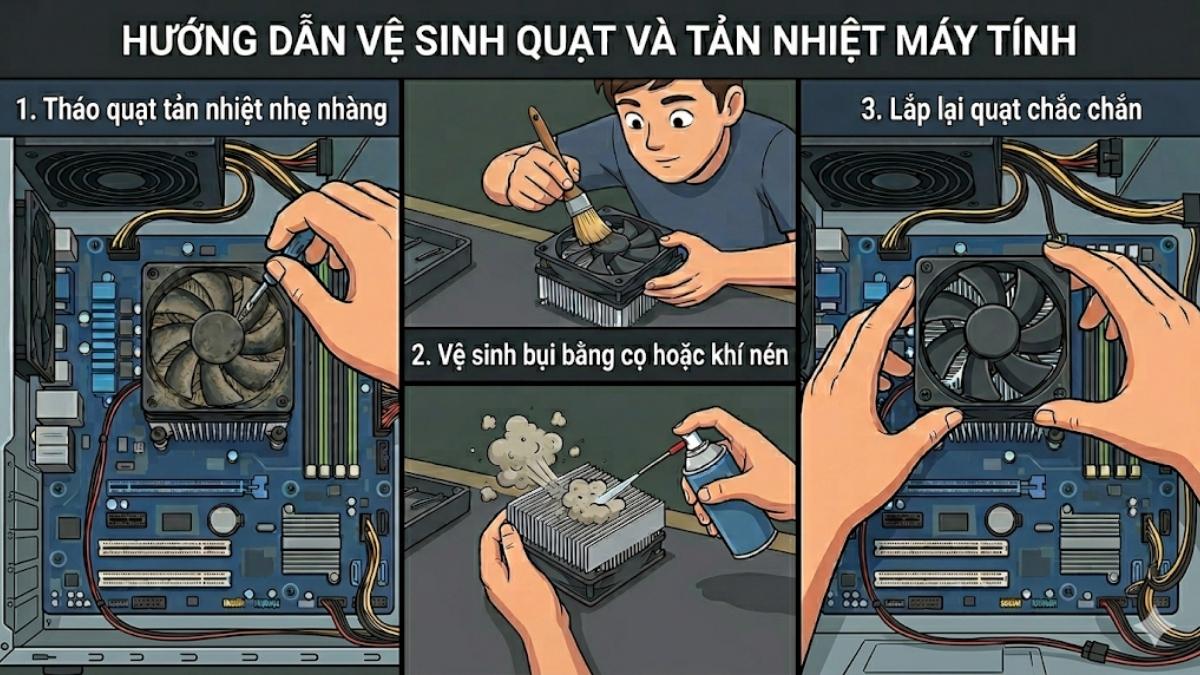 Vệ sinh quạt tản nhiệt và làm sạch bụi bám