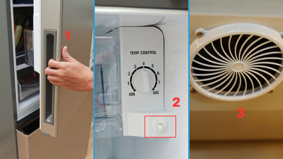 Cách giữ công tắc cửa để kiểm tra quạt khi mở tủ
