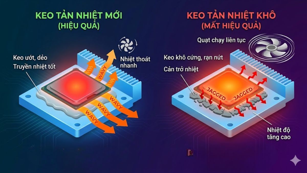 Keo tản nhiệt khô cứng, mất hiệu quả