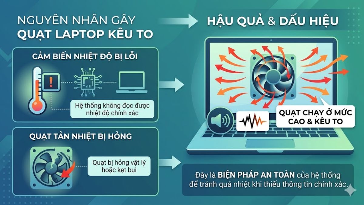 Quạt bị hỏng hoặc sensor nhiệt độ bị lỗi