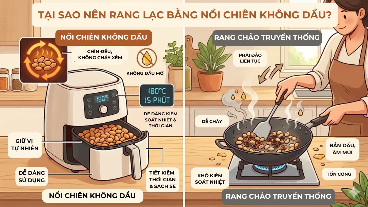 Tại sao nên rang lạc bằng nồi chiên không dầu? 