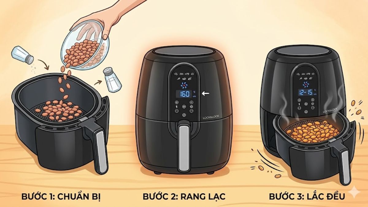 Rang lạc bằng nồi chiên không dầu Lock&Lock 