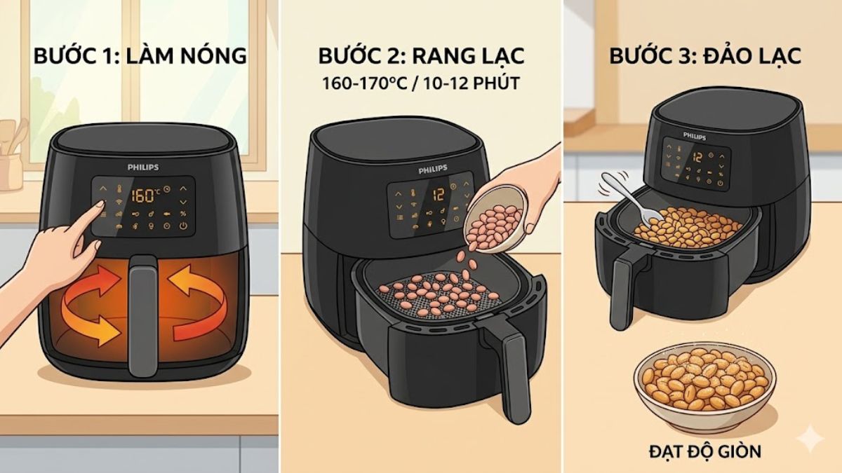Rang lạc bằng nồi chiên không dầu Philips
