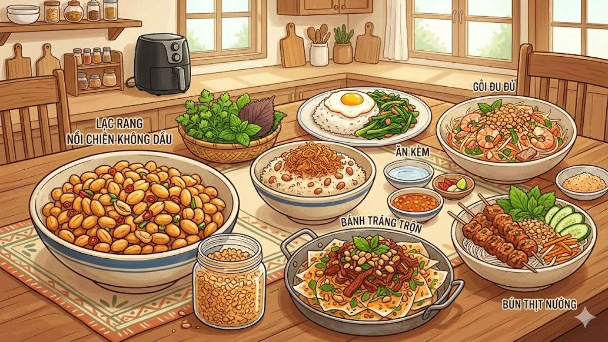 Lạc rang nồi chiên không dầu ăn kèm món gì ngon? 